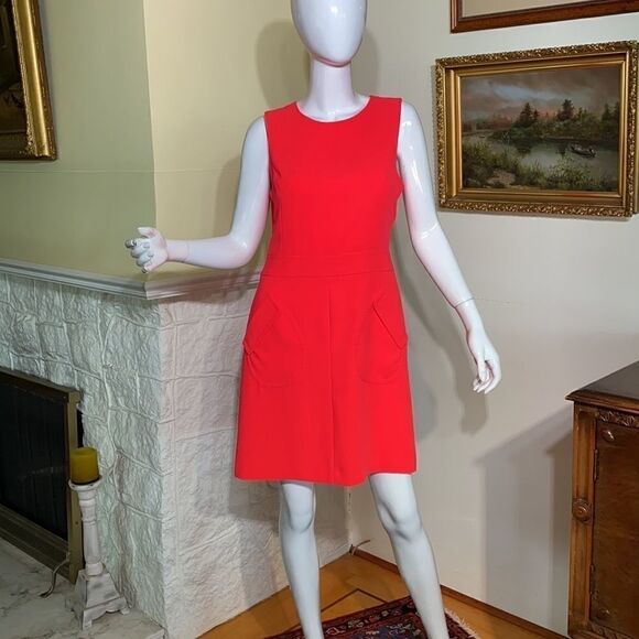CeCe Neon Orange Mod Style Sleeveless Mini Dress - Picture 3 of 8